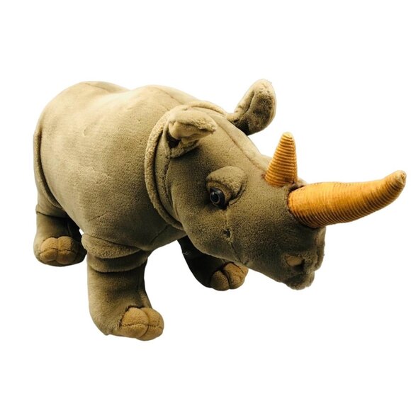 fine toy stuffed animal rhino gray plush safari medium 23x11" missing baby READ - Picture 1 of 10